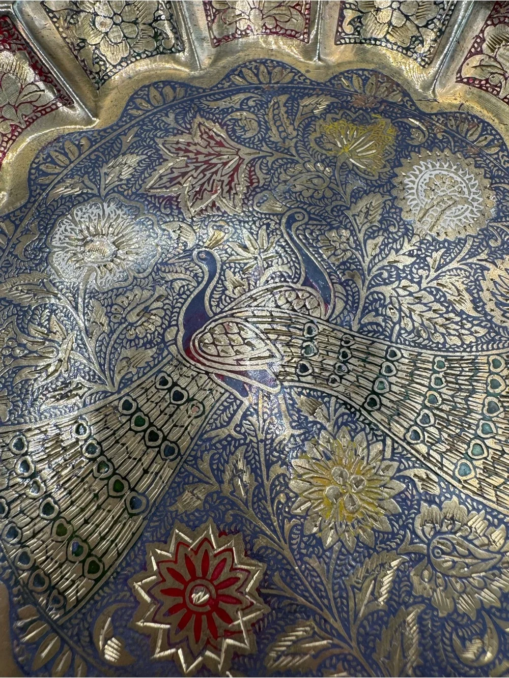 Vintage Lot of 2 Floral Etched Painted Brass Peacock Decorative Wall Hanging